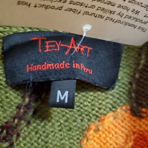 New Tey-Art ALPACA Blend Floral Embroidered Sweater Cardigan Size M Tabask #1 - Picture 5 of 8